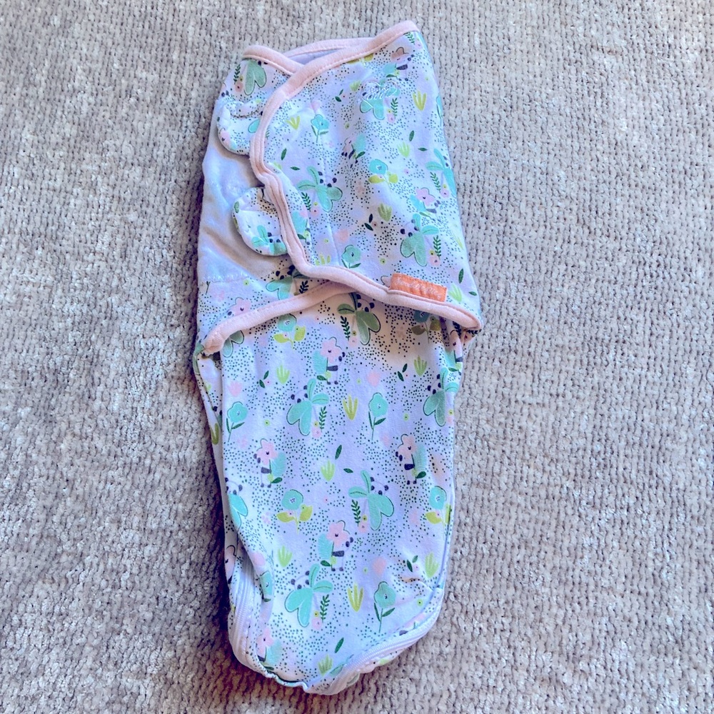 SwaddleMe Sleepsack Floral Mint‎ Pink 100% Cotton Sm/Med 7-14lbs